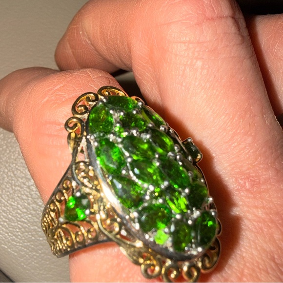 STS vintage 925 Green Diopside and Gold vermeil Women's Ring sz 9 1/2 - Picture 4 of 16